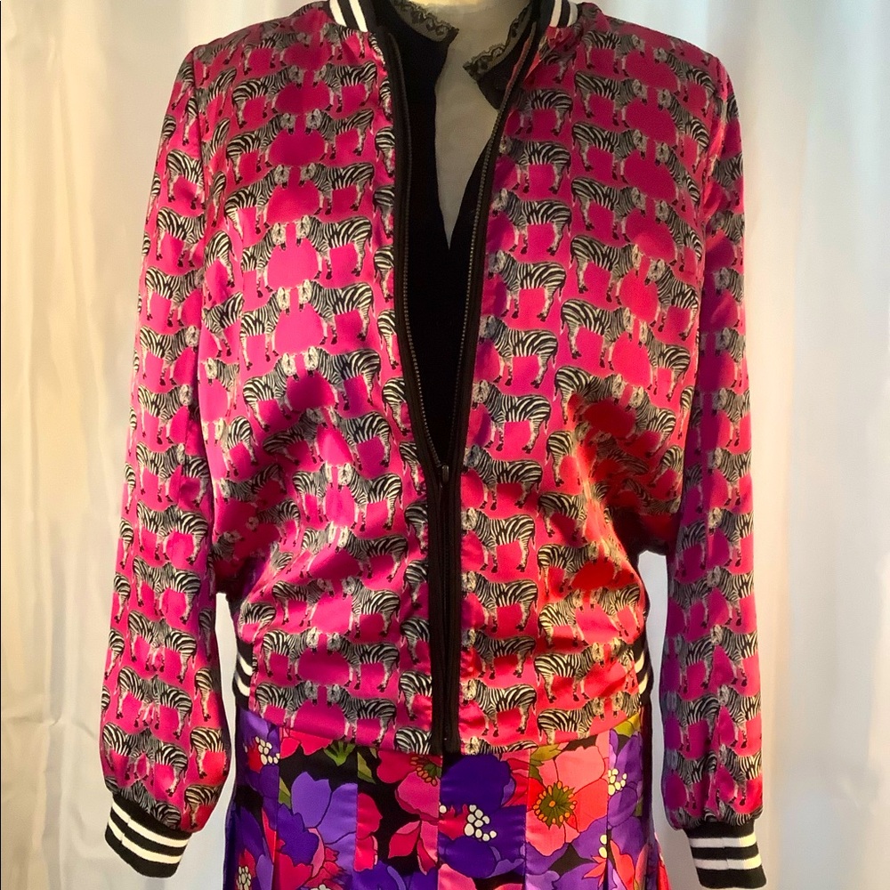 Helene London Pink All Over Zebras Satin Bomber